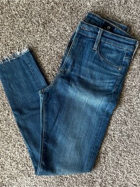 Ag Adriano Goldschmied Women's Distressed Dark Blue Cropped Jeans